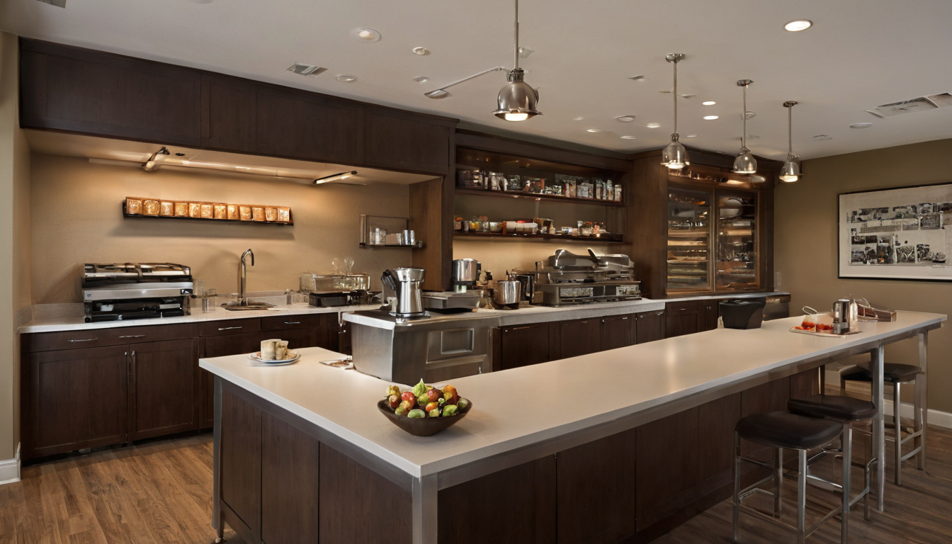 Movable stainless worktables usually beat fixed millwork in a small rental cafe when flexibility matters shown in a luxury residential interior